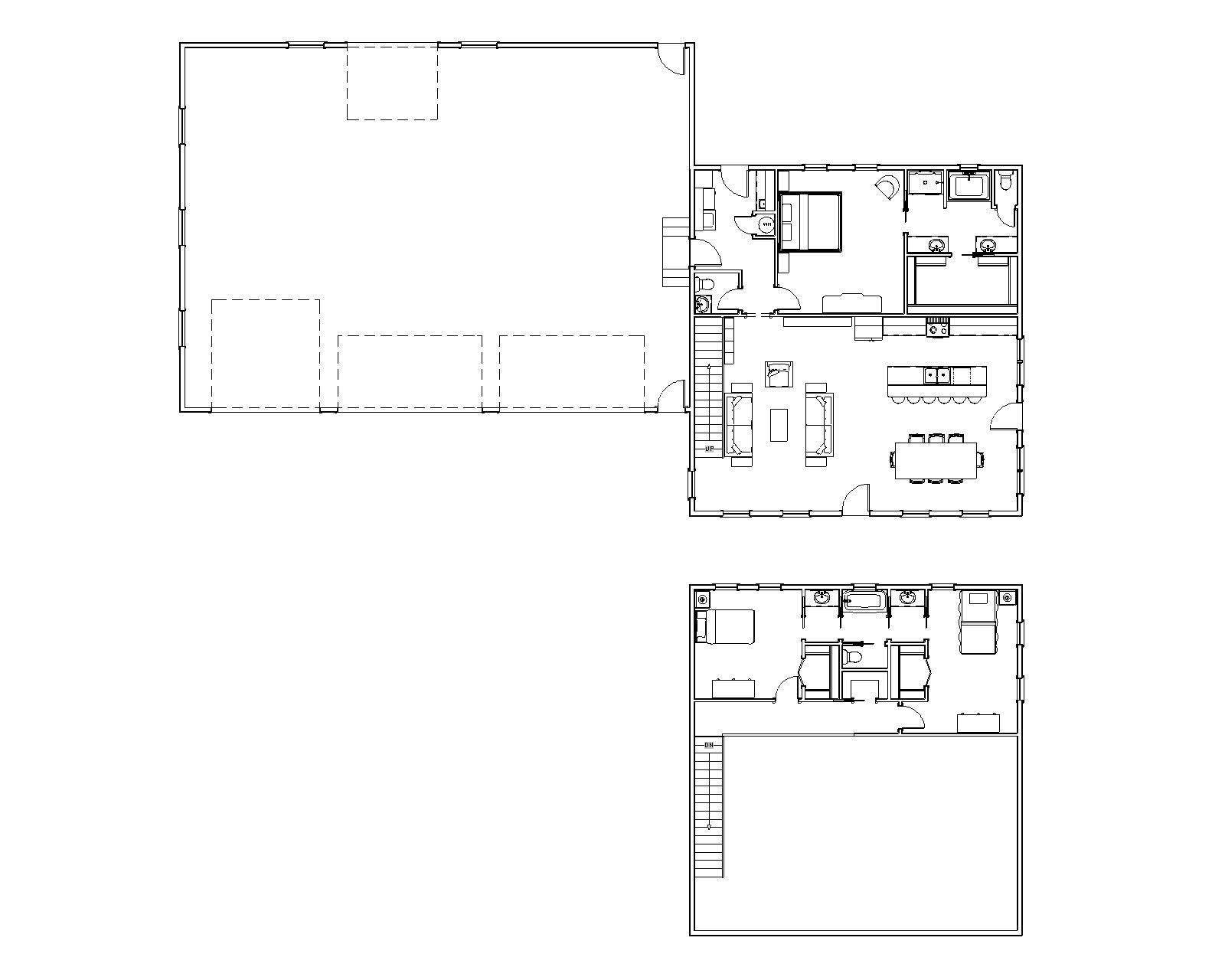 3 Bedroom Traditional Cape Cod Style House Plans, Two Story Barndominium Floor Plan, 2049 Square