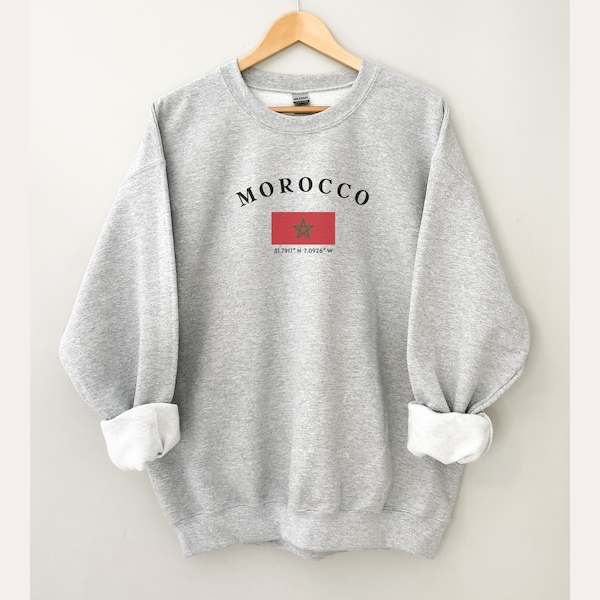 Unisex Morocco Sweatshirt - Moroccan Sweatshirt - Vintage Style - Morocco Flag - Morocco Sweater - Morocco Gift - Map Coordinates