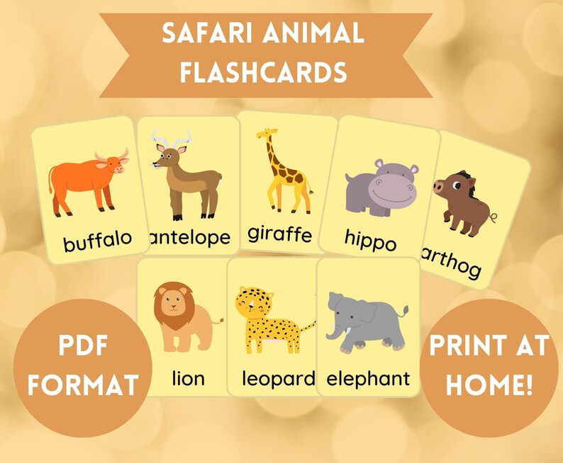 Safari Animals Flashcards African Animals ESL Teacher Etsy