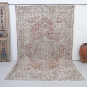 Vintage Turkish Oushak Rug: Muted Pastel Cotton Wool 7x10