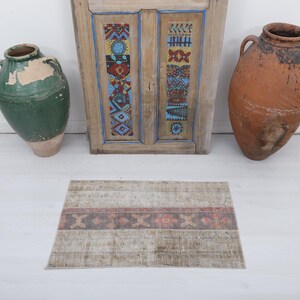 Vintage Turkish Mini Rug: 2x3 Wool Anatolian Oushak Rug