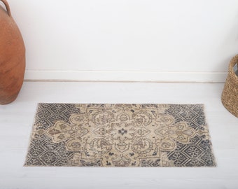 Welcome Doormat, 2x3 Turkish Rug, Wool Rug, Turkish Door Mat, Vintage Door Mat, Entryway Rug, Antique Rug, 2x3 Mini Rug, Bathroom Rug, 7631