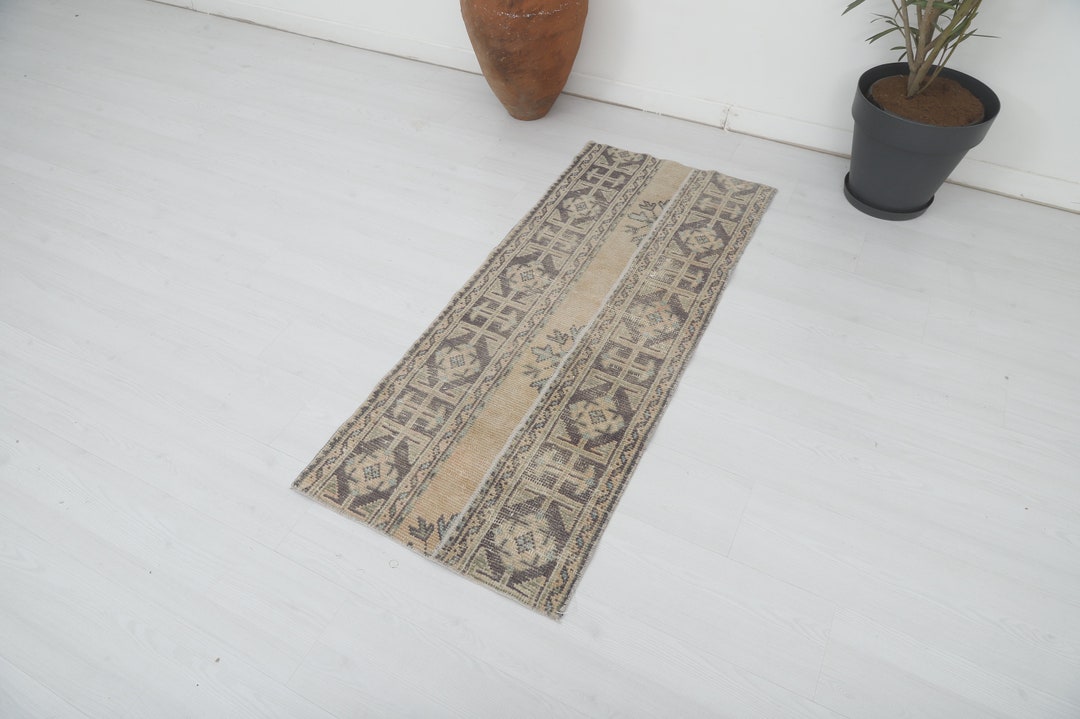 Handknotted Wool Patchwork Rug: Vintage Bohemian Area Rug (2x5 Ft) - Etsy