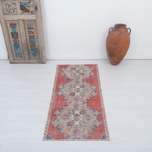 Vintage Turkish Wool Rug 2x5: Neutral Oushak Anatolian Rug
