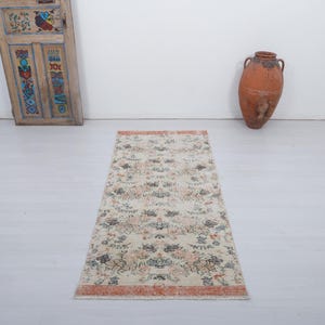 Vintage Turkish Runner Rug: 3x6 Wool Anatolian Hallway Rug