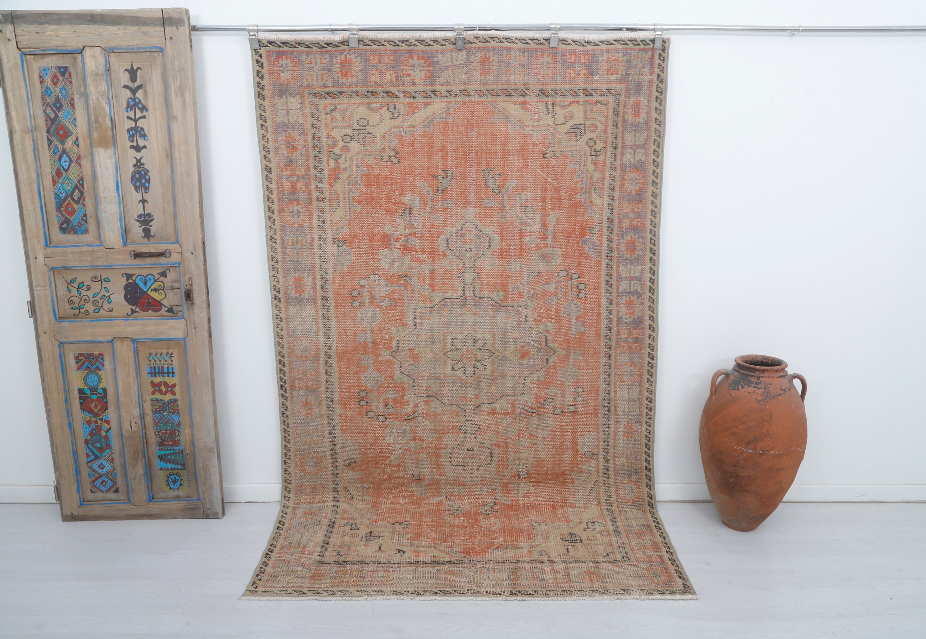 78.5×299 ViNTAGE TURKiSH RUG Vintage Turkish Area Rug: 5.4 X 8.6 Ft, Handmade Cotton Wool Blend