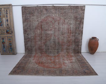 8x11 Vintage turkisk Oushak-matta, blekt, dämpad pastellfärgad bomullsullsmatta