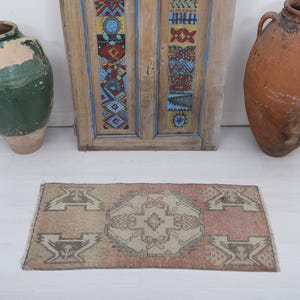 Vintage Turkish Doormat Rug: 2x3 Small Cotton Wool Entryway Rug