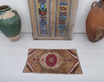 2x3 Oriental Door Mat, Brown Purple Door Mat, Turkish Mini Rug, 2x3 Unique Rug, Home Decor,Entrance Rug,Bath Mat Rug,Vintage Rug,Unique,4424