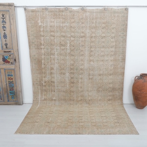 Hand-Knotted Turkish Vintage Rug: 6x10 Brown Wool Bohemian Rug