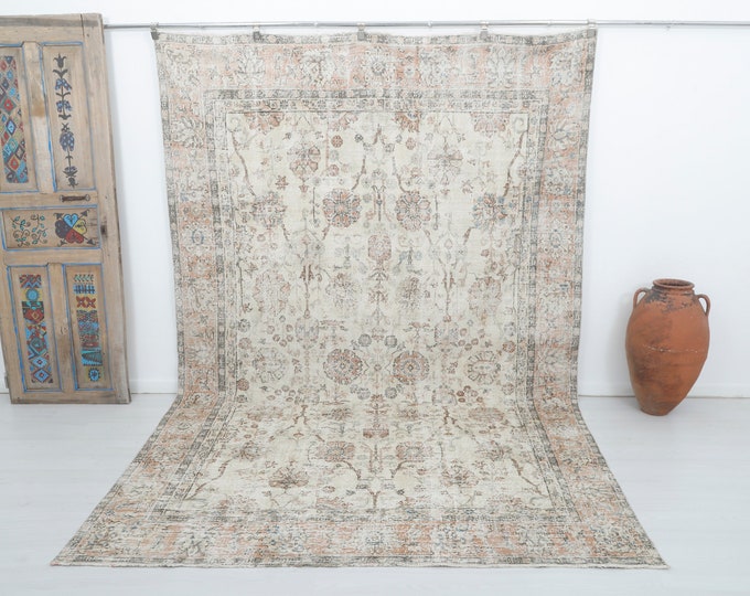 7x11 Contemporary Rug, 7x11 Turkish Rug, Hand-knotted Rug, 7x11 Natural ...