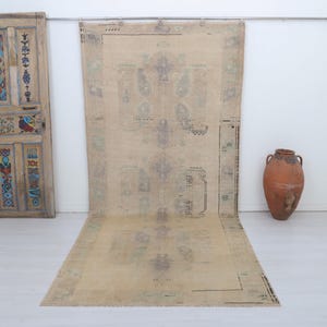 5x11 Oushak Rug, Pastel Rug,Handmade Rug,Oversize Rug 5x11,Vintage Turkish Rug,Turkish Vintage Rug,Natural Rug,Anatolian Rug,Faded Rug,21313