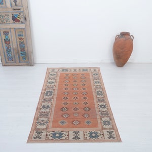 Anatolian Rug, Muted Rug, Faded Rug, Pastel Rug, Turkish Small Rug, 3x7 Rug,Vintage Small Rug,Oushak Small Rug,Turkish Rug,Vintage Rug,17546
