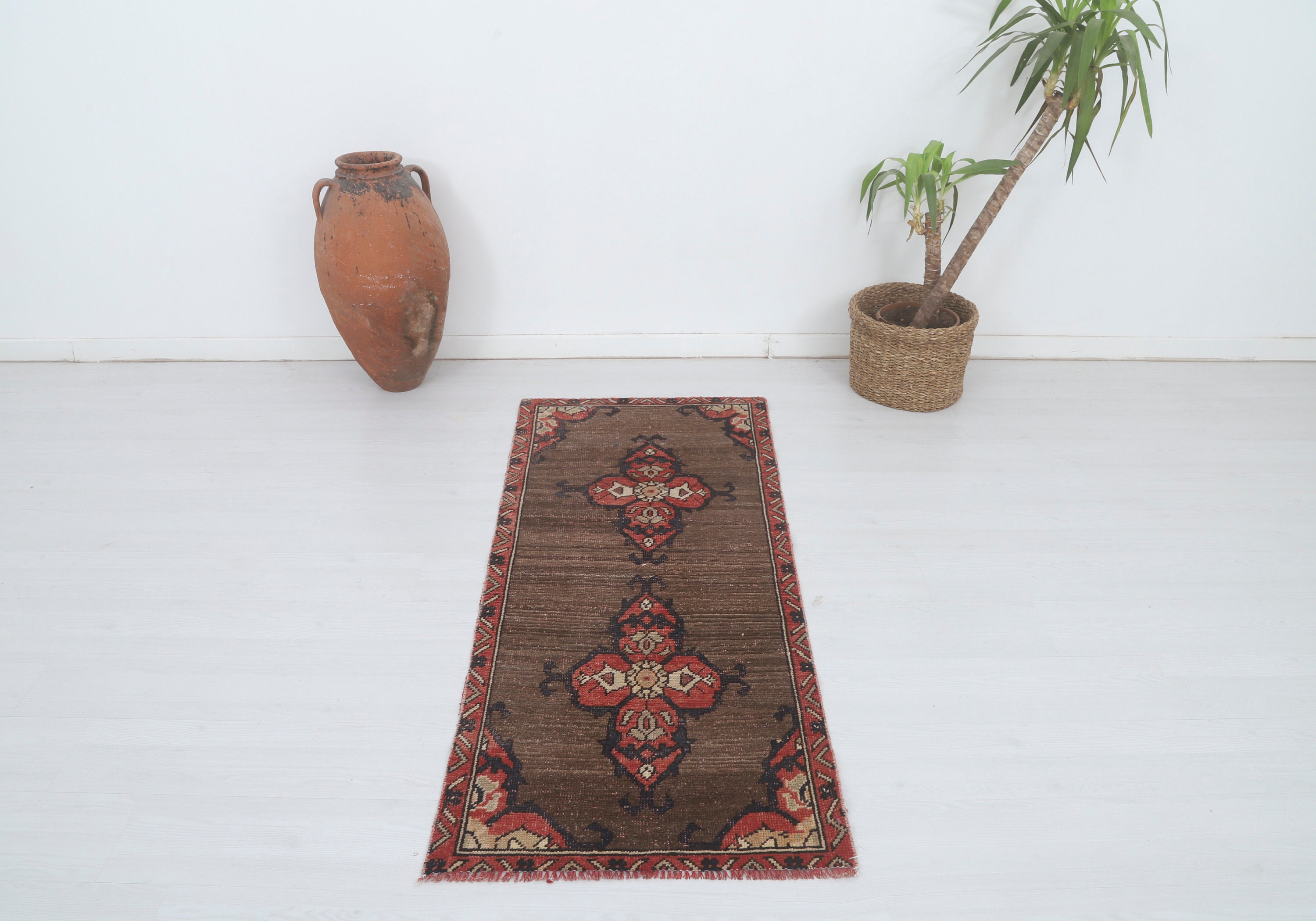 2x6 Wool Rug, Antique Rug, 2x6 Turkish Rug, 2x6 Area Rug, 2x6 Brown