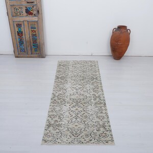 Vintage Turkish Oushak Runner Rug: 3x7 Wool Anatolian Decor