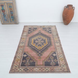4x7 Rustic Design Rug, Oushak Rug, 4x7 Vintage Rug, Handmade Rug, Turkish Unique Rug, Vintage Turkish Rug,4x7 Turkish Rug,Wool Old Rug,14081