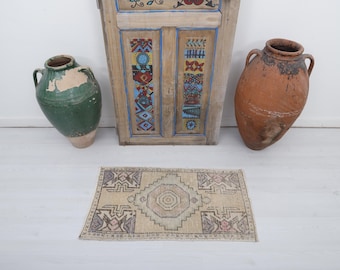 2x3 Turkish Rug, Oushak Mini Rug, Natural Mini Rug, 2x3 Small Rug, Vintage Small Rug, Anatolian Mini Rug, Turkish Mini Rug,Wool Rug,5738