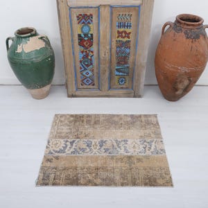 Vintage Turkish Mini Rug: 2x3 Wool Anatolian Oushak Rug