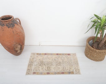 2x3 Oushak Rug, 2x3 Mini Rug, Door Mat Rug, 2x3 Vintage Rug, Turkish Rug, Anatolian Rug, Natural Rug, Small Size Rug,Turkish Mini Rug,6474