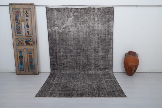 6x10 Wool Oushak Rug: Handmade Turkish Vintage Faded Rug