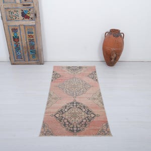 Vintage Turkish Oushak Runner Rug: 3x6 Wool Hallway Carpet