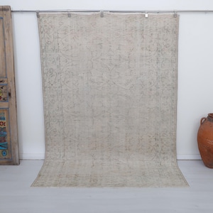 6x8 Vintage Turkish Oushak Rug: Wool & Cotton Anatolian Rug