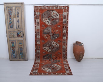 Vintage Turkish Runner Rug, 4x10, Cotton Wool Blend