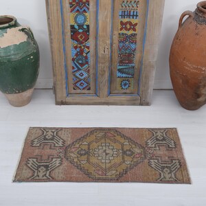 Turkish Rug 1x3, Anatolian Rug, Oushak Rug, Mini Rug, 1x3 Door Mat Rug, Small Rug, Antique Rug, Handmade Rug, 1x3 Old Rug, Vintage Rug,24147