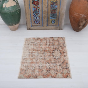 Vintage Turkish Mini Rug: 2x3 Wool Anatolian Oushak Rug