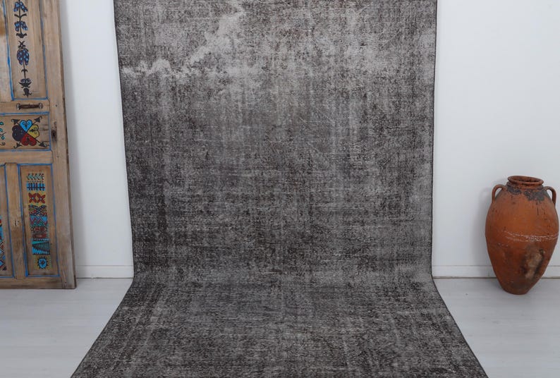 6x10 ullmatta Oushak: Handgjord turkisk vintagematta med blekt färg bild 3
