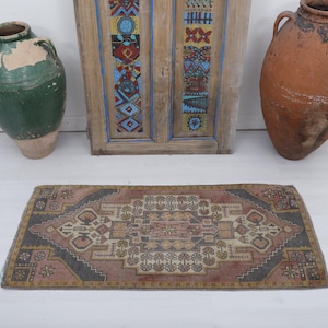 Turkish Mini Rug, Oushak Door Mat, 2x4 Anatolian Rug, 2x4 Door Mat Rug, Door Mat, 2x4 Mini Rug, Turkish Rug, Vintage Mini Rug,Wool Rug,24373