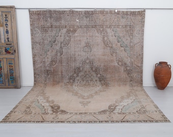 10x12 Vintage turkisk Oushak-matta: Anatolisk ullmatta