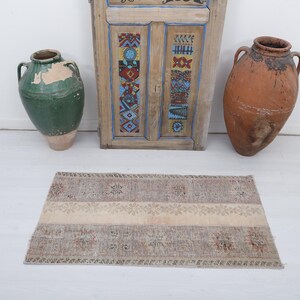 Vintage Turkish Wool Mini Rug: Oushak Door Mat (3.9 x 2.0 ft)