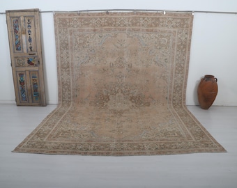 Oversized Vintage Turkish Oushak Rug, 9x12 ft, Anatolian Wool