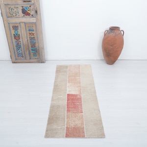 Vintage Oushak Runner Rug: 2x6 Turkish Anatolian Wool Runner