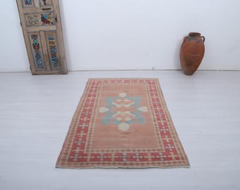 Vintage wollen Oushak-vloerkleed 4 x 6 ft - gedempt Turks tapijt