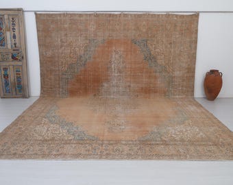 12x15 Teppich, Gedeckter Teppich, Gedeckter Teppich, Gedeckter Teppich, Vintage Teppich, Antiker Teppich,Oushak Teppich, Handgemachter Teppich,Wollteppich,20386