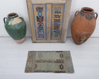 1 x 3 vloerkleed, minitapijt, 1 x 3 klein vloerkleed, Turkse deurmat, vintage minitapijt, 1 x 3 deurmattapijt, badmattapijt, klein Oushak-tapijt, natuurlijk minitapijt, 5945
