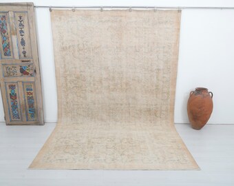 7x10 Natural Rug, Turkish Area Rug, Antique Rug, Living Room Carpet, Oversize Beige Rug, 7x10 Beige Rug, Turkish Unique Rug, Old Rug, 15119