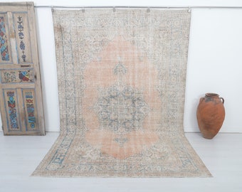 1950's Area Rug, Living Room Rug, Turkish Carpet, 7x10 Oushak Rug, Natural Rug, Antique Rug, Handmade Rug 7x10, Anatolian Carpet 7x10, 15507