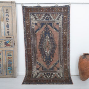 4x7 Rustic Design Rug, Oushak Rug, 4x7 Vintage Rug, Handmade Rug, Turkish Unique Rug, Vintage Turkish Rug,4x7 Turkish Rug,Wool Old Rug,14083