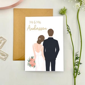 Cartão de casamento personalizado Sr. e Sra.: Lembrança impressa à mão