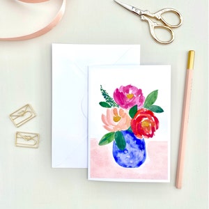 Aquarelle fleurs pour carte de voeux, carte double A6, cartes de voeux, fête des mères, aquarelle, fleurs pour carte de voeux