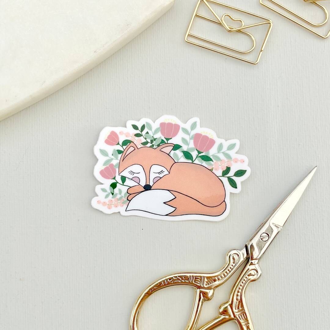 Sleeping Fox Sticker – Waterproof Floral Animal Decal - Etsy