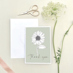 Carte de remerciement avec fleurs, carte double A6, cartes de voeux, cartes avec fleurs, tournesol
