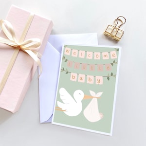 Biglietto di benvenuto per neonati, biglietto di benvenuto per neonati, benvenuto piccolino, biglietti carini per neonati, biglietti carini per neonati rosa, biglietti per neonati, biglietto rosa per neonata