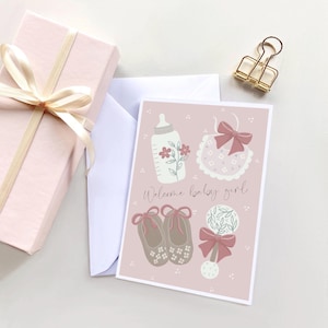 Babykaart Welkom babymeisje, welkom babykaart, welkom kleintje, schattige babykaarten, schattige roze babykaarten, babykaarten, roze kaart babymeisje