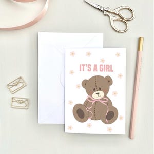 Babykaart It's a girl, welkom babykaart, welkom kleintje, schattige babykaarten, schattige roze babykaarten, babykaarten, roze babymeisjeskaart
