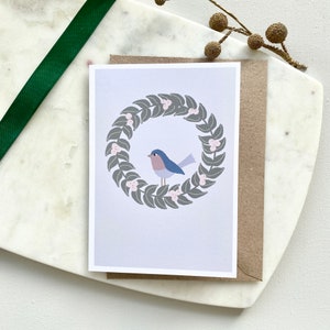 Christmas card modern wreath, Modern Christmas cards, A6 double Christmas cards, natural paper envelope included