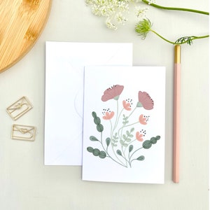 Grußkarte mit Blumen, Blumenkarte, Karte mit Blumen, Pastellblumenkarte